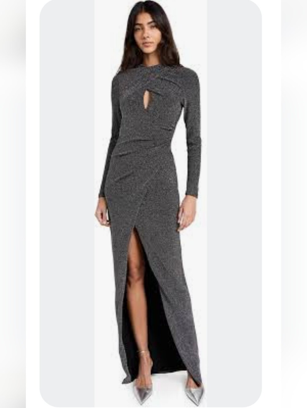 Black Halo Cece Pleated Cutout Shimmer Column Gown